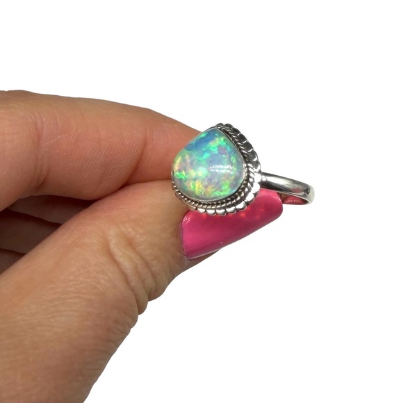 Ethiopian Fire Opal Ring Size 11 Solid 925 Sterling Silver - Picture 8 of 11